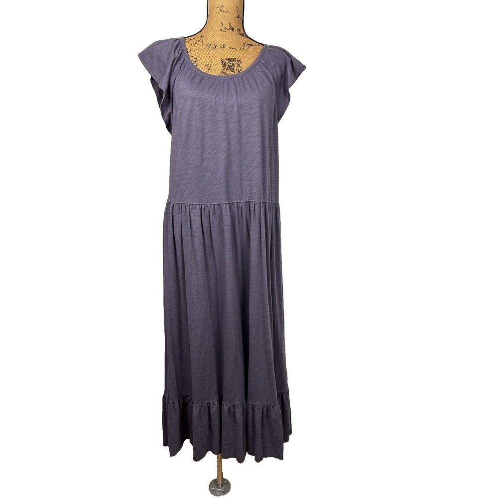 Lilla P Maxi Dress Large Flutter Sleeveโ Shift Ruffle Hem Muted Purple Lagenlook